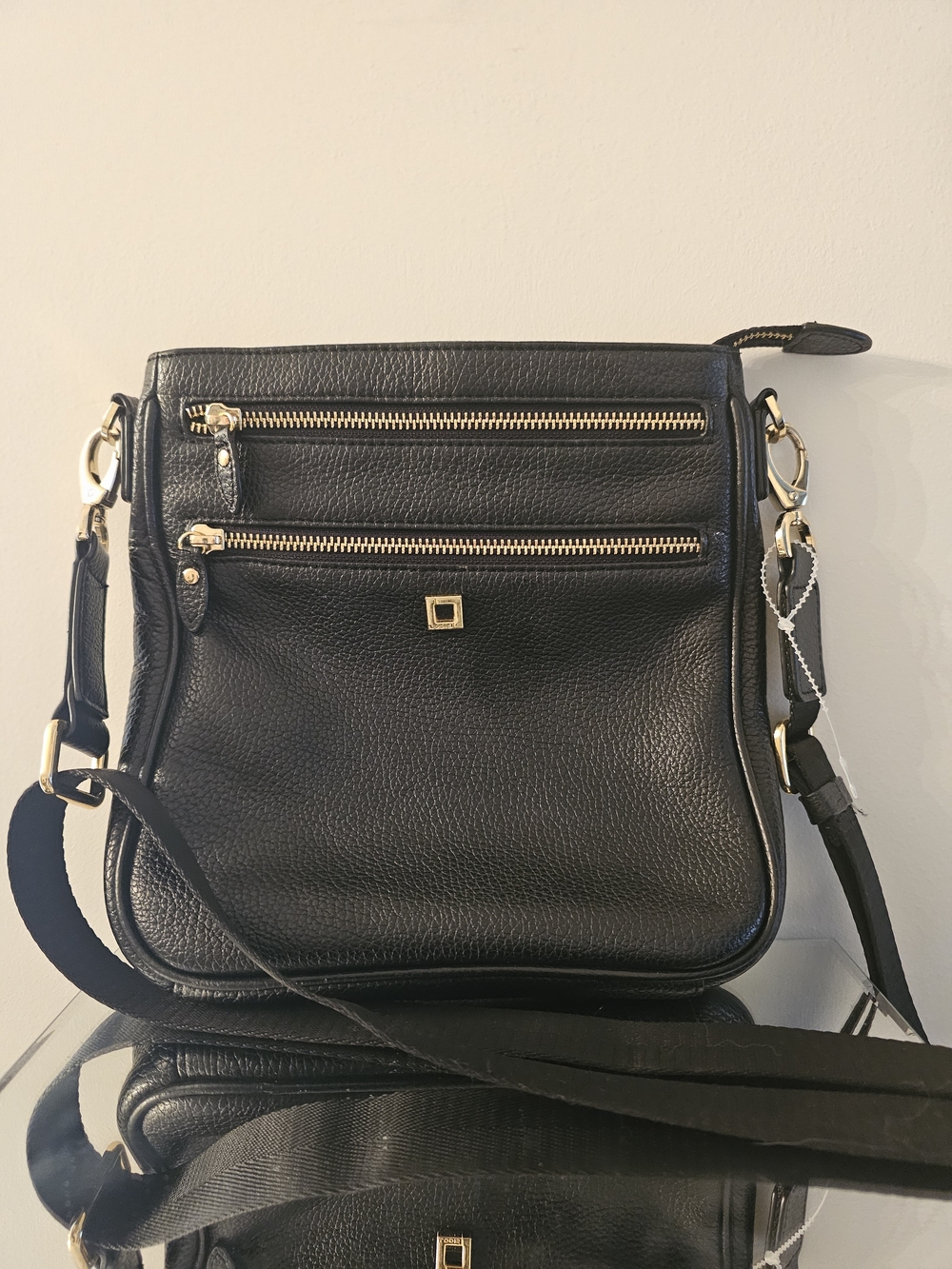 Lodis Black Leather Crossbody Bag with Gold Hardware